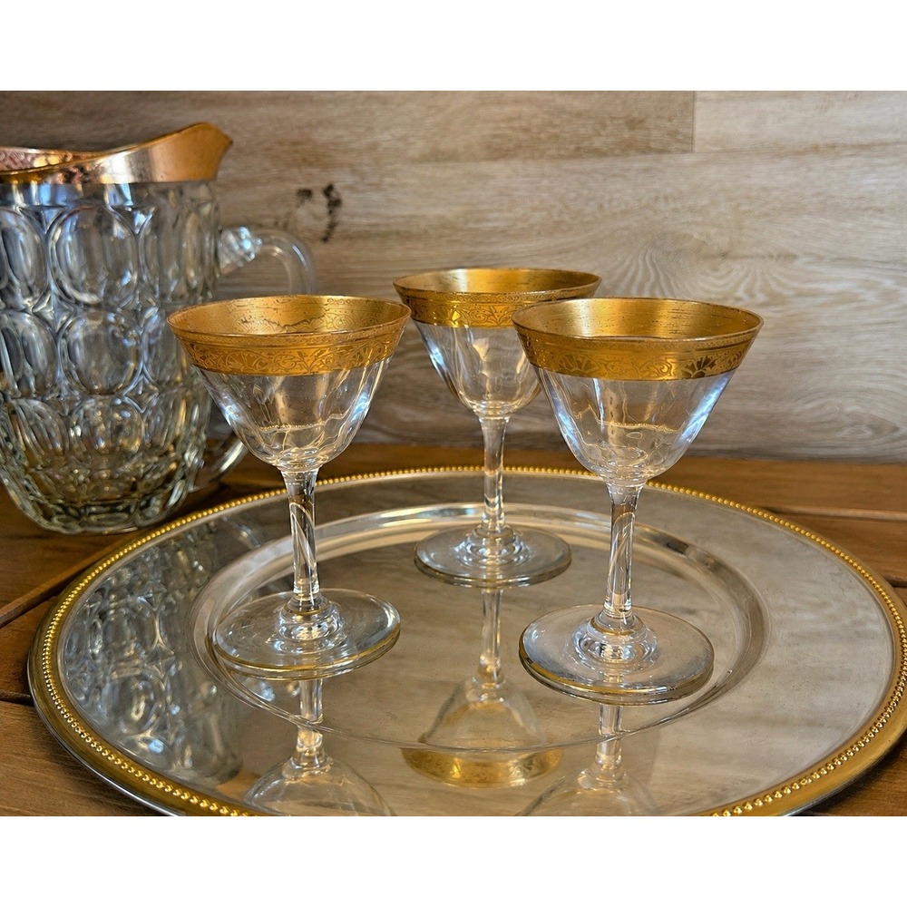 3 Tiffin-Franciscan Minton "Style" Gold Encrusted Liquor Cordial with Tray